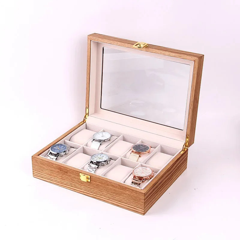 European watch case retro gold lock buckle made of medium density fiberboard material covered with leather customized watch box organizer 250102