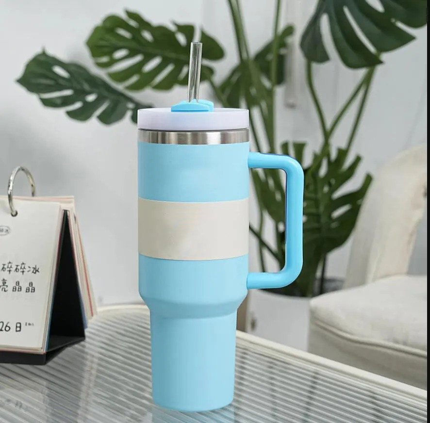 Black Chroma 40oz Stainless Steel Tumblers Cups with Silicone handle Lid And Straw Travel Car mugs Keep Drinking Cold Water Bottles Winter Pink