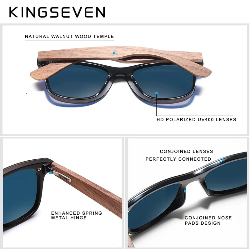 KINGSEVEN UV400 Sunglasses For Men Polarized Walnut Wood Handmade Sun Glasses High Quality Protection Women Eyewear Gafas 250106