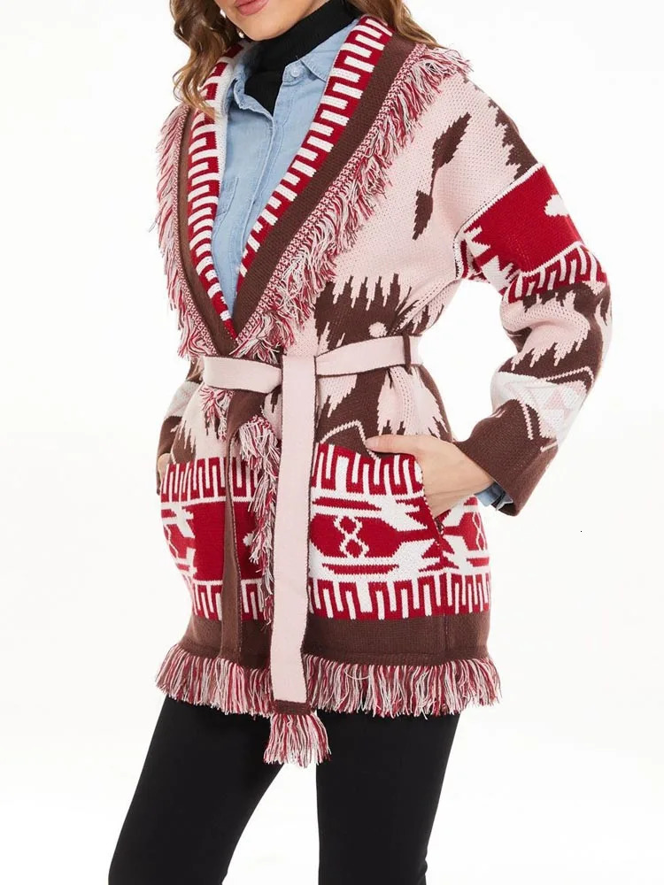 WQJGR Cardigan Sweater Women Wool Kniited Tassel Fashion High Quality Jacquard Loose Full Sleeve Cashmere Winter Jacket 250103