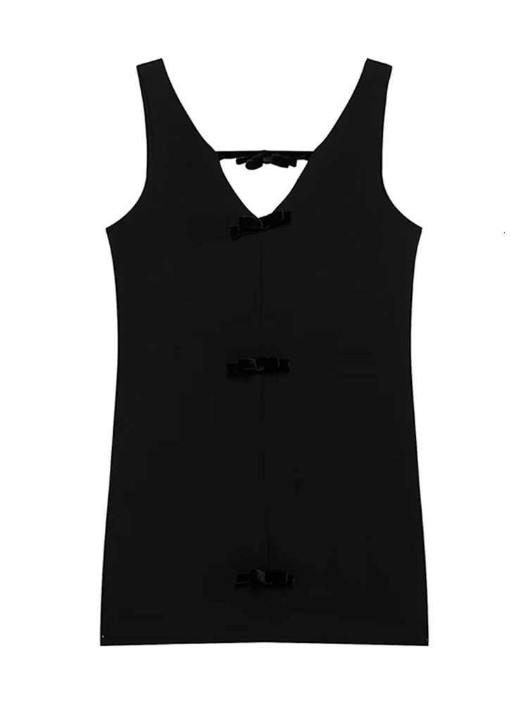 Fashion bow V-neck mini womens clothing 2025 elegant sleeveless A-line evening dress womens backless fashion party vest 250103