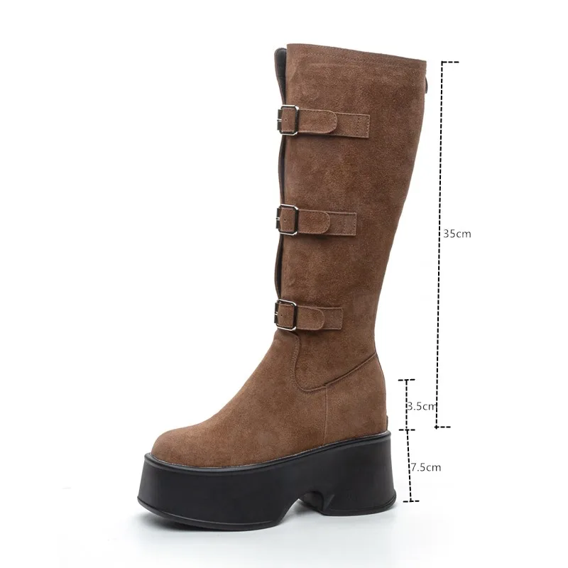 AIYUQI High Heel Female Rider Boots Fall Platform Women's High Boots Belt Buckle Internal Booster Boots Ladies