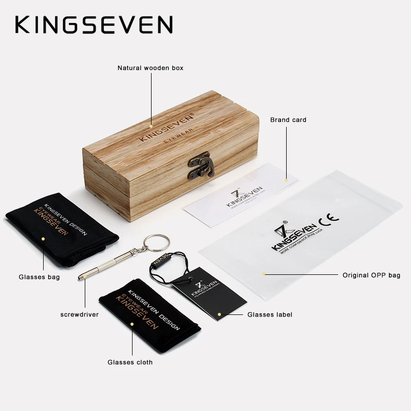 KINGSEVEN Fashion Handmade Natural Wooden Sunglasses For Men Women Polarized Sun Glasses UV400 Mirror Male Eyewear 250106