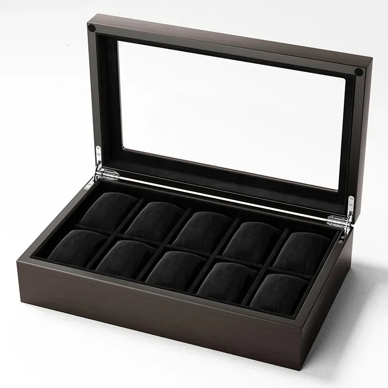 Wooden Watch Box Storage Box Black Watch Box Organizer Transparent Skylight Mechanical Watch Display Series 250102