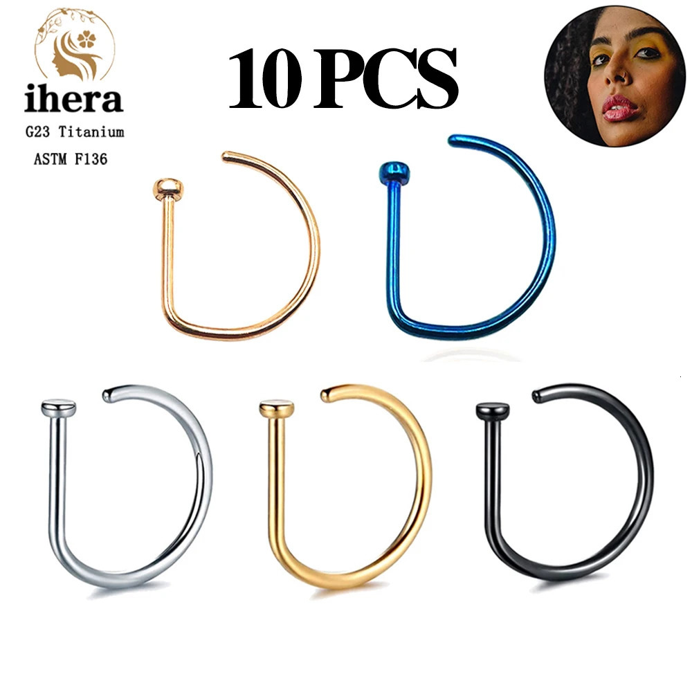 10PCS G23 D Shape Nose Piercing ASTM F136 20G Nose Ring Hoop Septum Rings Sexy Women Body Jewelry Nariz Stud 250103