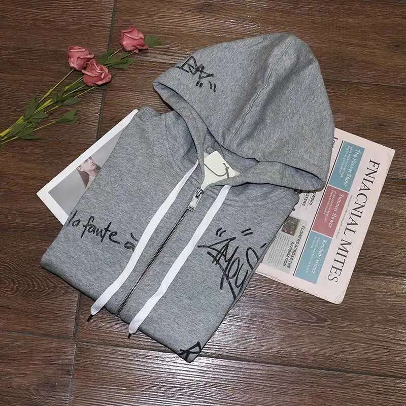 Cotton Hooded Sweatshirt Graphic Letters Print New Sweatshirts Female Long Sleeve Zipper Autumn Winter Women Hoodies
