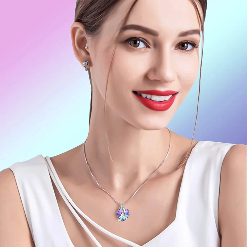 Fashion Purple Austrian Crystal Necklace I Love You Love Heart Shaped Pendant Necklaces for Women Christmas Valentines Day Gift 250106