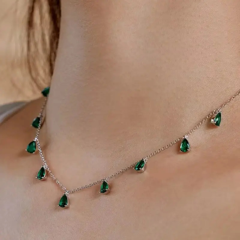 Real S925 Silver Droplet Necklace Women Diamond 9 Charm Pendant Necklace Jewelry Shiny 5A Zircon Girl Gift Female Party 250106