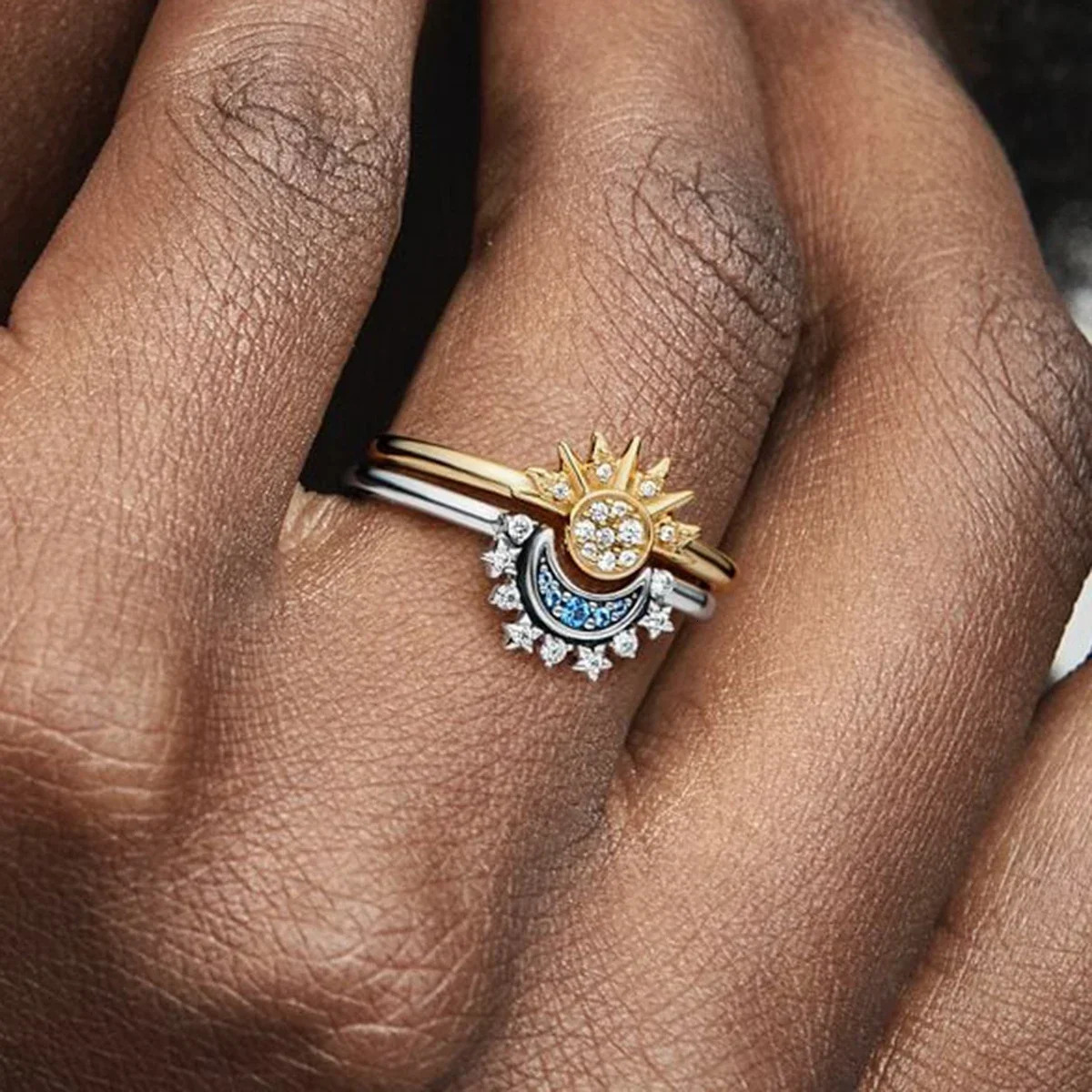 S925 Silver Panjia Me Day Night Ring Set High Quality Sun Moon Ring Set Couple Rings Womens Jewelry 250103