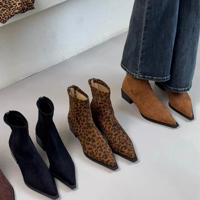 er Women Modern Ankle Boots Fashion Pointed Toe Short Booties Ladies Casual Thick Heel Shoes 250106