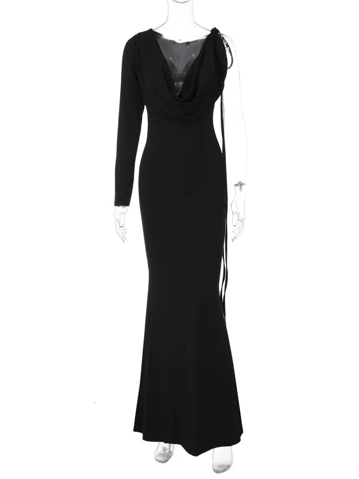 Dulgura lace long sleeved one shoulder dress suitable for women Bodycon party elegant clothing birthday party summer 250103
