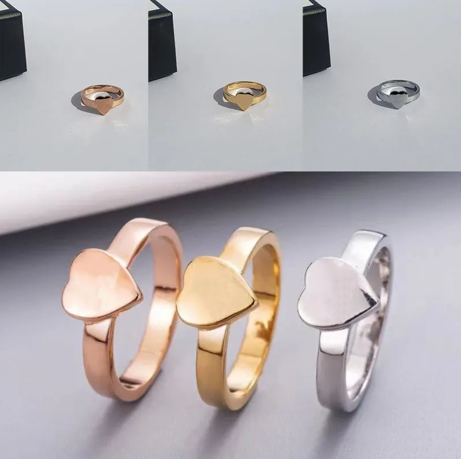 High Quality Heart Love Ring Gold Silver Rose Colors Stainless Steel Couple Rings Luxury Designer Women Jewelry Size 6-10