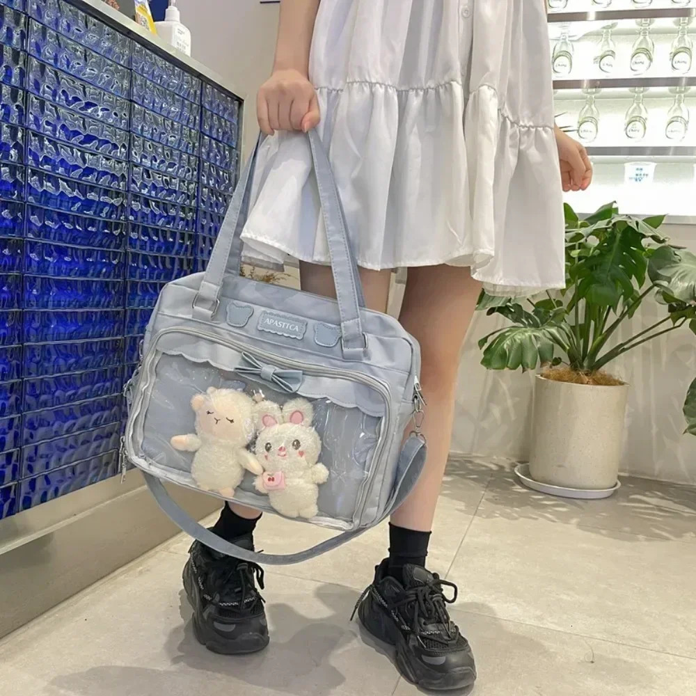 Japanese Cute Transparent Canvas Itabag Fashion Girls One Shoulder Bag Student Personality Crossbody Bag with Badge Doll Ita Bag 250103ww