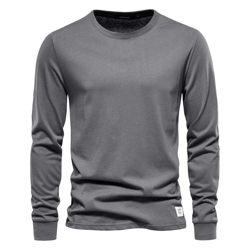 Mens Tshirts 100% Cotton Long Sleeve Casual Tops Spring Autumn Classic Men Clothing Solid Color High Quality Backing TShirt 241217