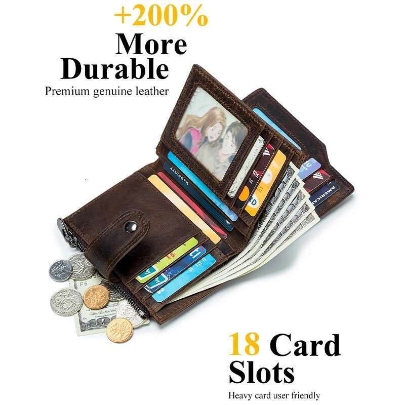 SCHLATUM Genuine Leather Business RFID Men Card Id Holder Coin Purse Travel Wallet Anti-Theft Swipe