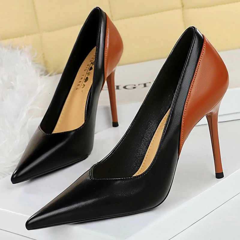 BIGTREE Shoes Color Blocking Women Pumps Pointed Tip High Heels Sexy Party Shoes Stilettos Heels Women Shoes Large Size 42 43 250103
