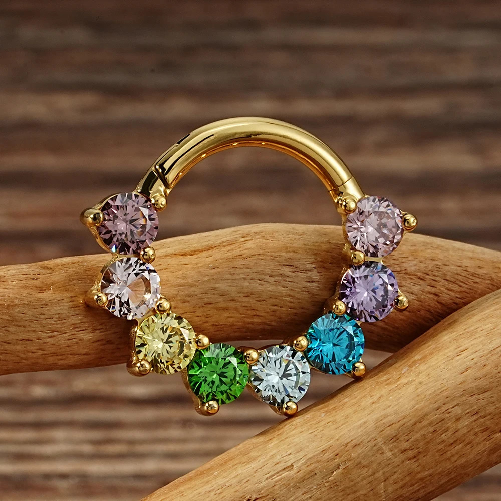 Right Grand ASTM F136 16G Septum Clicker with CZ Hinged Segment Nose Ring Daith Hoop Earring Piercing Body Jewelry 250103