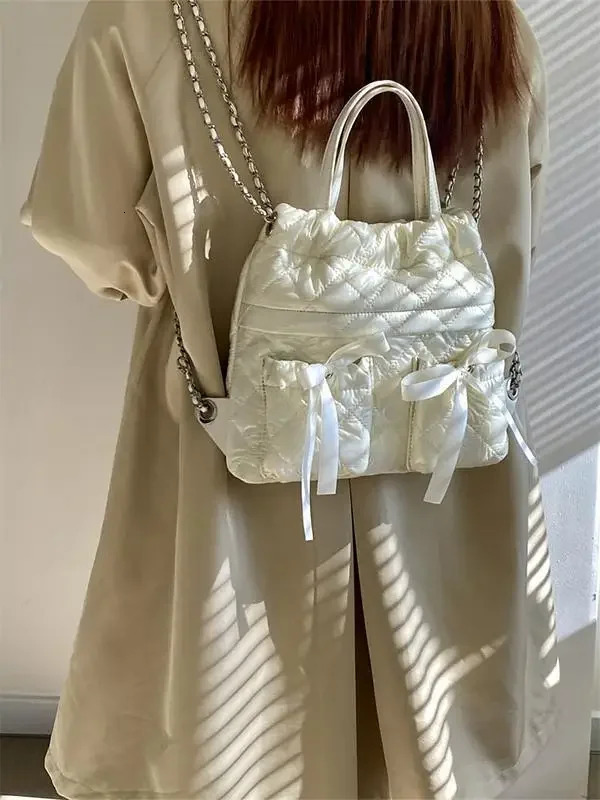 Fashion Bowknot Sweet Backpack Elegant Quilted Womens Small Handbags Simple Ribbon Female Chain Shoulder Bags Tote Purse 250102