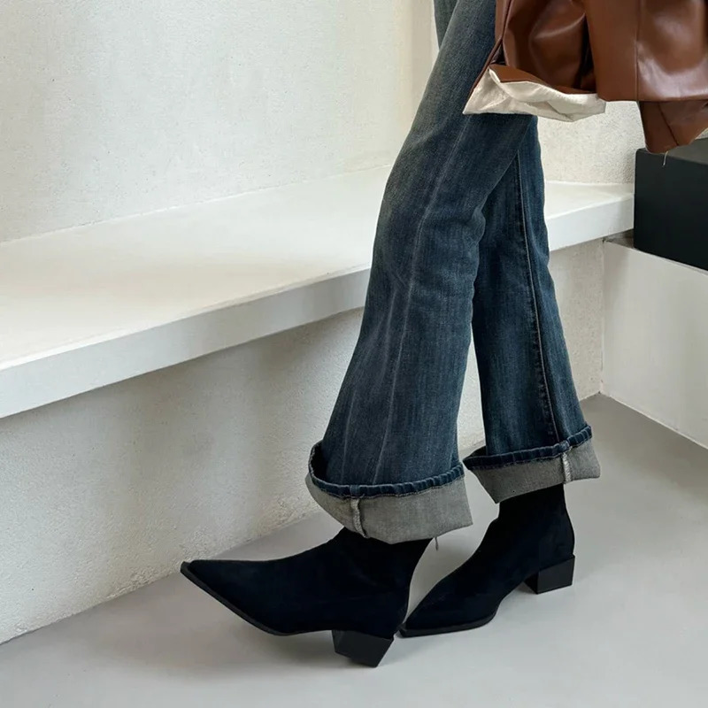 er Women Modern Ankle Boots Fashion Pointed Toe Short Booties Ladies Casual Thick Heel Shoes 250106