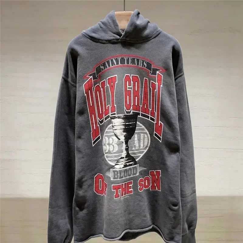 Men's Hoodies Sweatshirts Oversize Blk Washed Saint Holy Grail Hooded Hoodie Men Women Hip Hop Cuff Loose Sweatshirts Pullover J250109