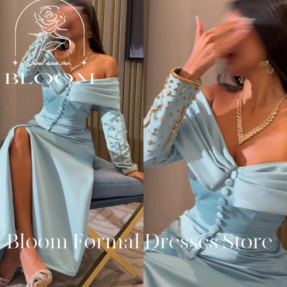 Bloom Customized Shoulder Ball Dress Gold Bead Long Sleeve Button Formal Evening Dress Wedding Party Dress 250103