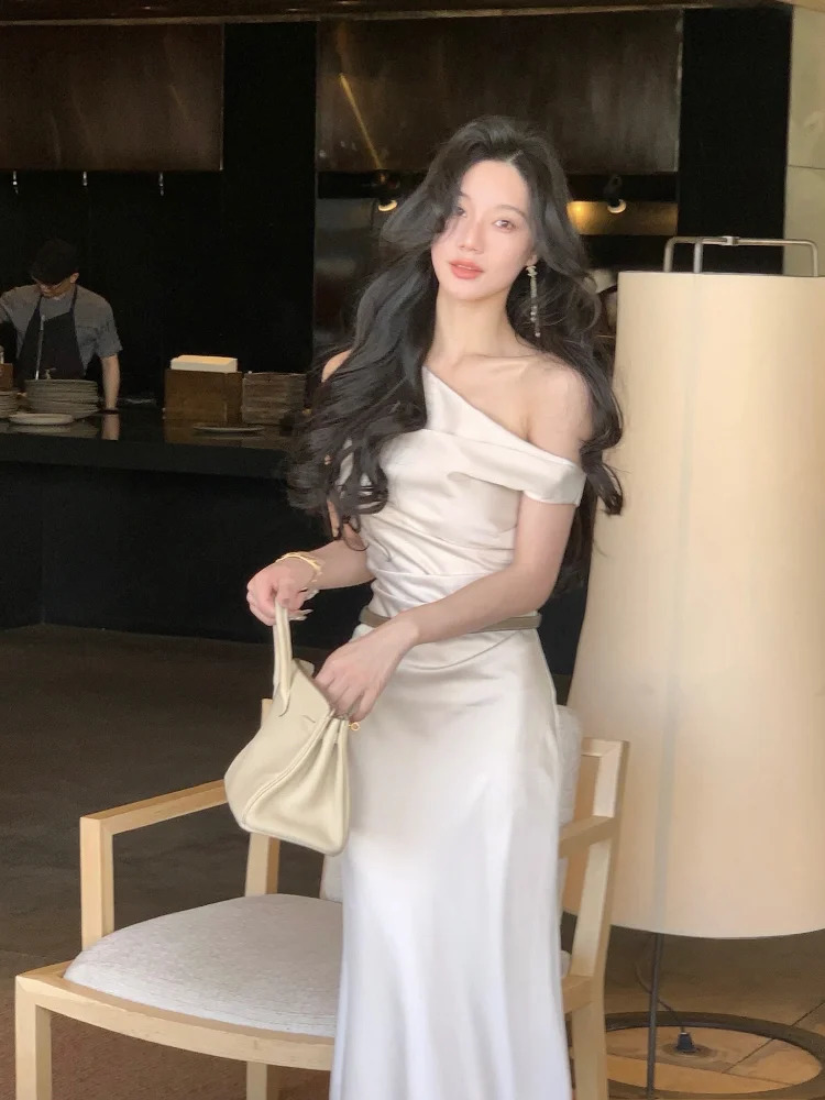 Elegant Off Shoulder Evening Party Dresse Summer Slim Solid Vestidos Woman Club Dress Fashion Vestido 250103