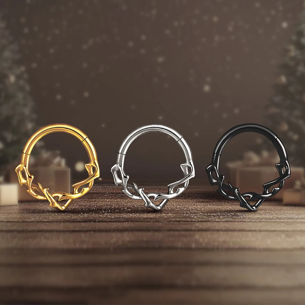 Gracezoe 1PCS ASTM F136 G23 Crown Thorns Nose Rings Septum Clicker Earrings Cartilage Tragus Helix Piercing Jewelry 250103