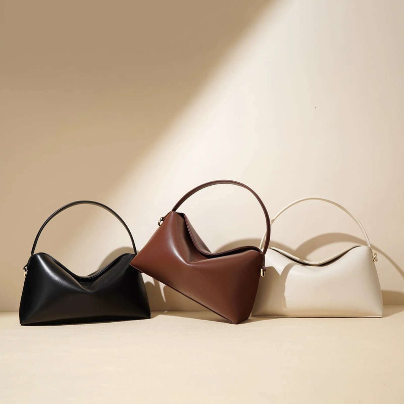 Genuine Leather Boston 2025 Niche Design High Quality Sheepskin Dumpg Ins Fashion Ladies Portable Shoulder Bag