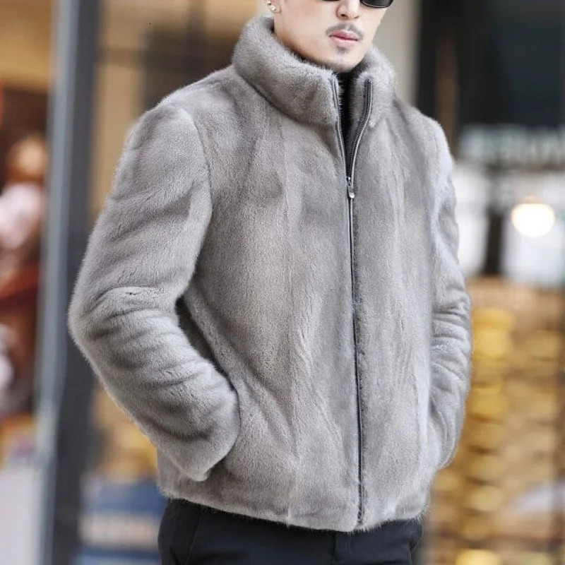 Mens Fur Coat Winter Outerwear Plush Thickened Overcomes Down Stand Collar Or Lapel Hooded 241227