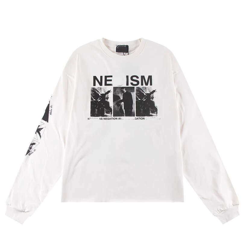 New Letter Character Printed Casual Round Neck Long Sleeve T-shirt for Men and Women High Street Trendy Brand Loose Bottom Top