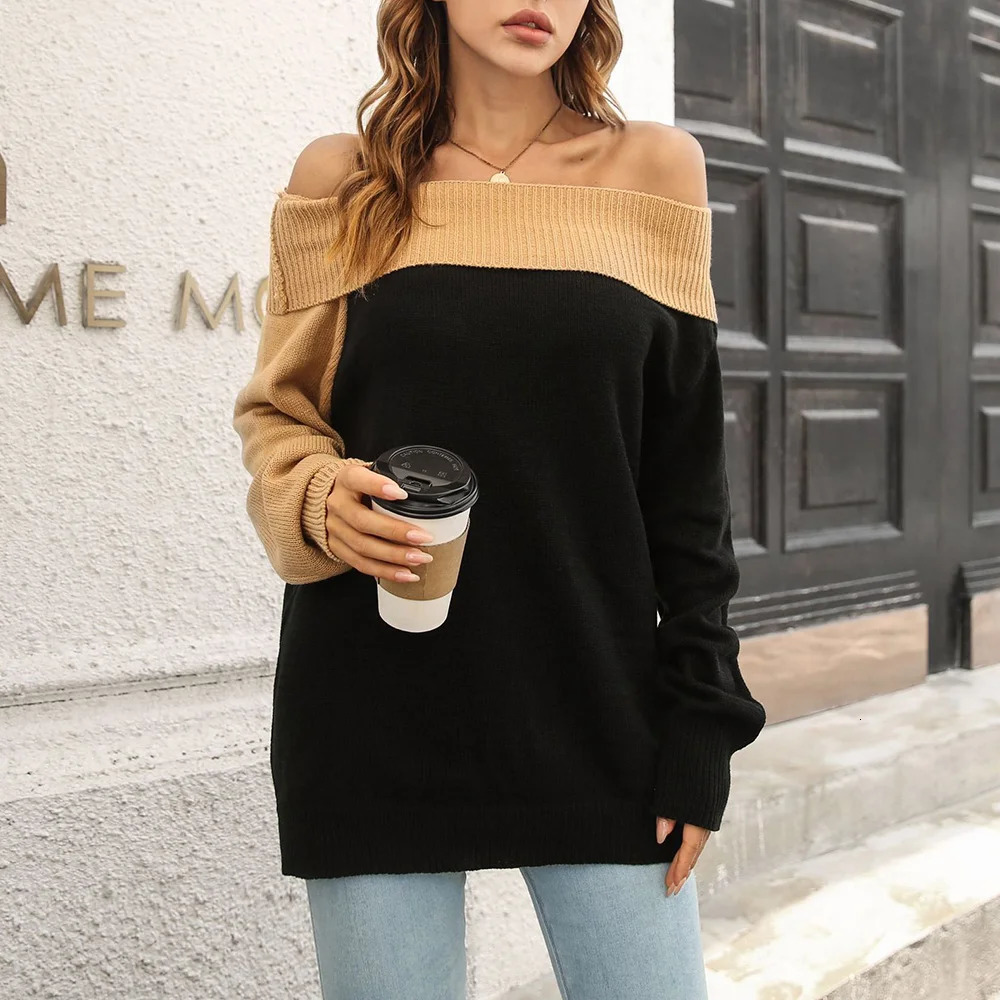Mia Muse Womens Sweater Autumn Winter Fashion Fitting Slim Hollow Out Contrast Color Long Sleeve Off Shoulder Streetwear Sweat 250103