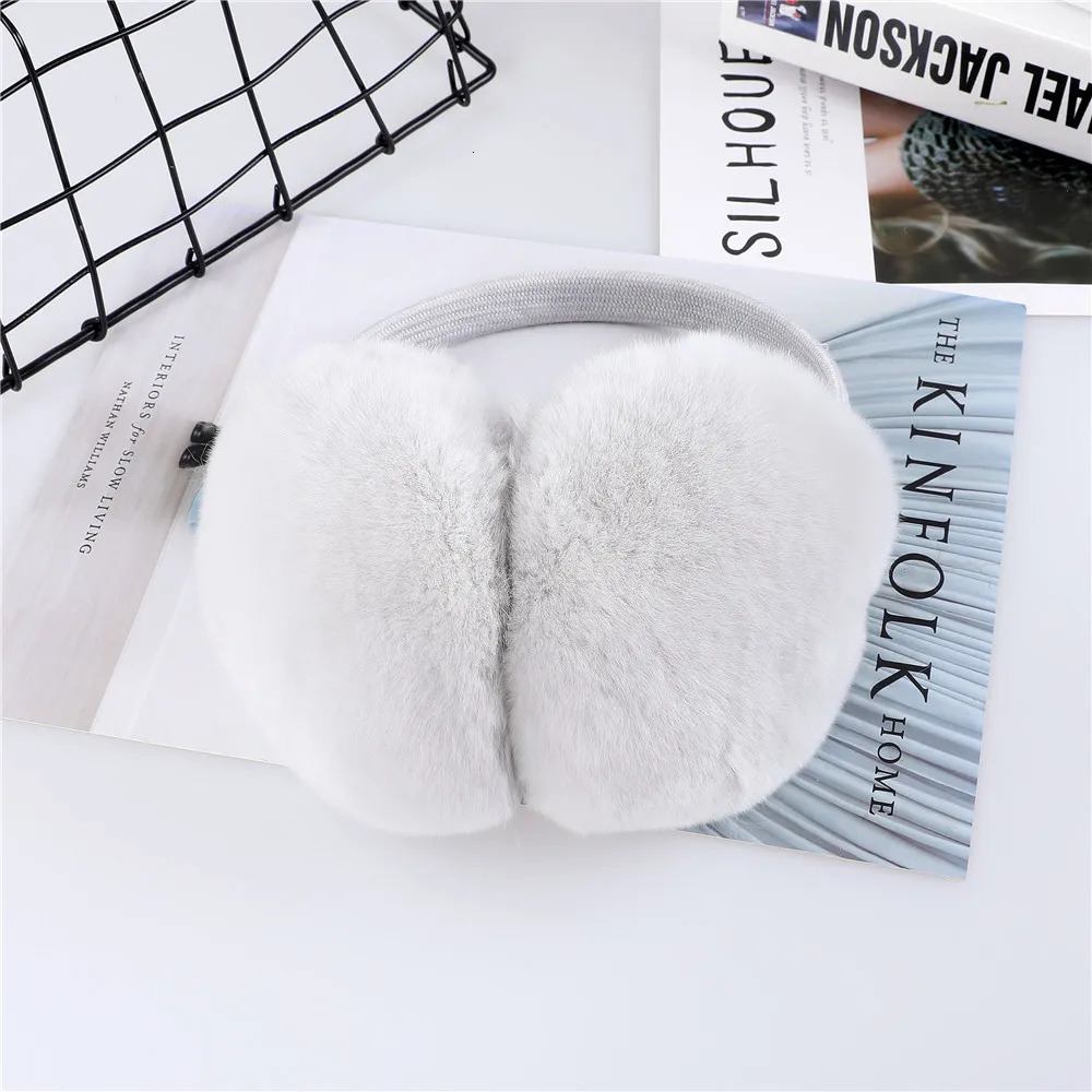 2024 Aarrival Unisex Womens Winter Warm Rex Rabbit Fur Earmuffs Girls Ear Muffle Earflap Ear Cover Double Sided 250106