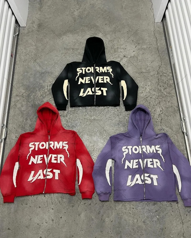 High Street Trendy Jacket Harajuku Letter y Colorful Zipper Hoodie Men Retro Punk Casual Oversized Sweatshirt 250103