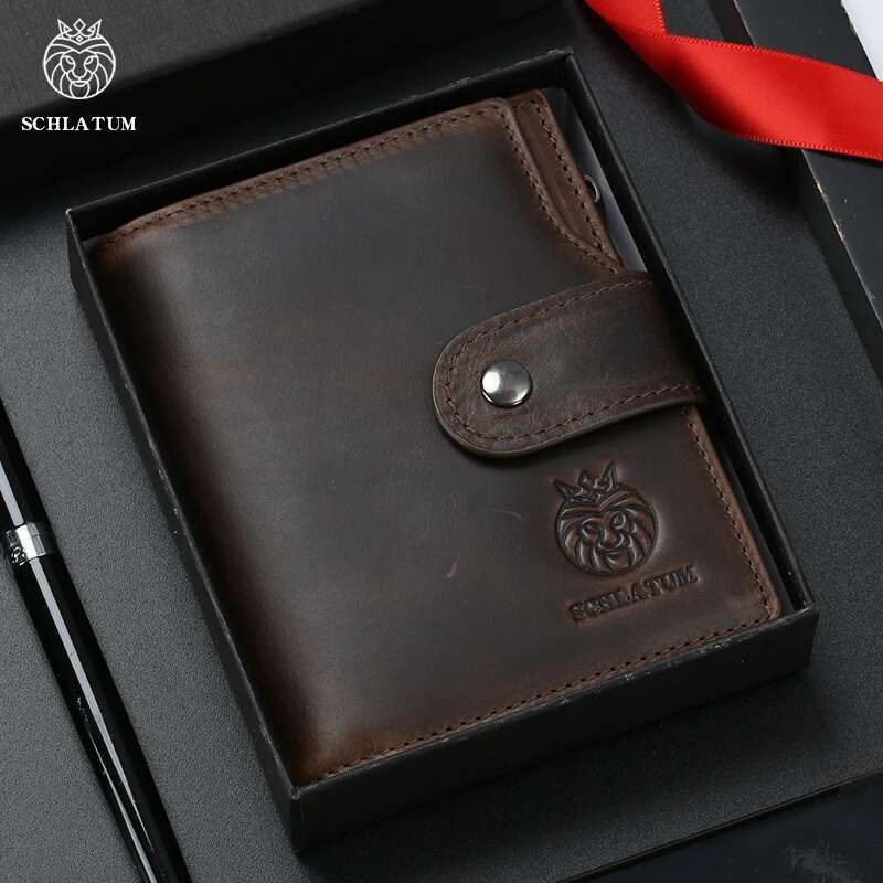 SCHLATUM Genuine Leather Business RFID Men Card Id Holder Coin Purse Travel Wallet Anti-Theft Swipe