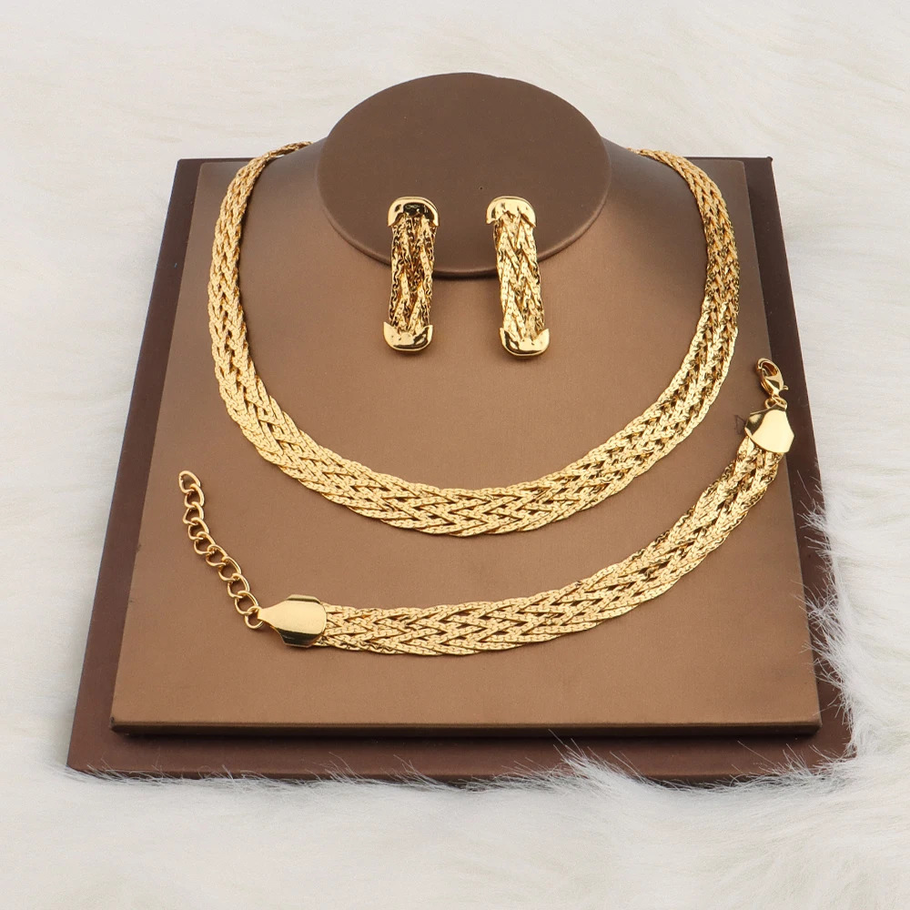 Gold Color Hollow Earrings Necklace Set Fashion Women Dubai Africa Punk Jewellery Choker Necklace Wholesale Accessaries 250102