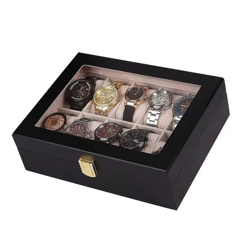 Wood Watch Box Organizer Black Wood Watch Stand Mens Watch Box Jewelry Storage Box 250102
