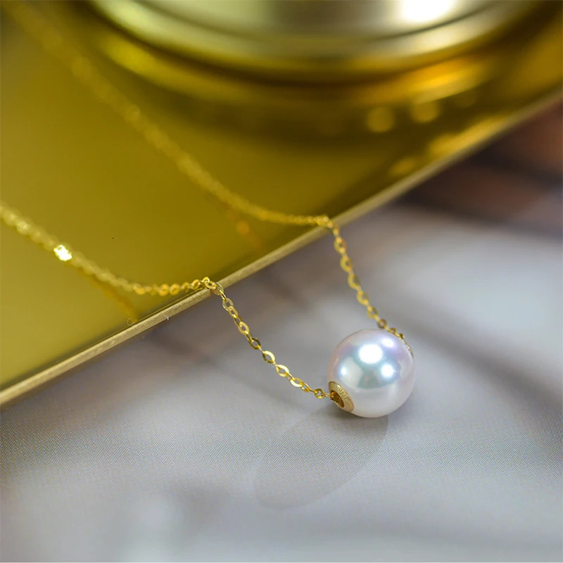 18K Gold Pearl Pendant Necklace For WomenNatural Akoya Pearl Necklace Pendant Yellow Gold Chain Fine Jewelry 250106