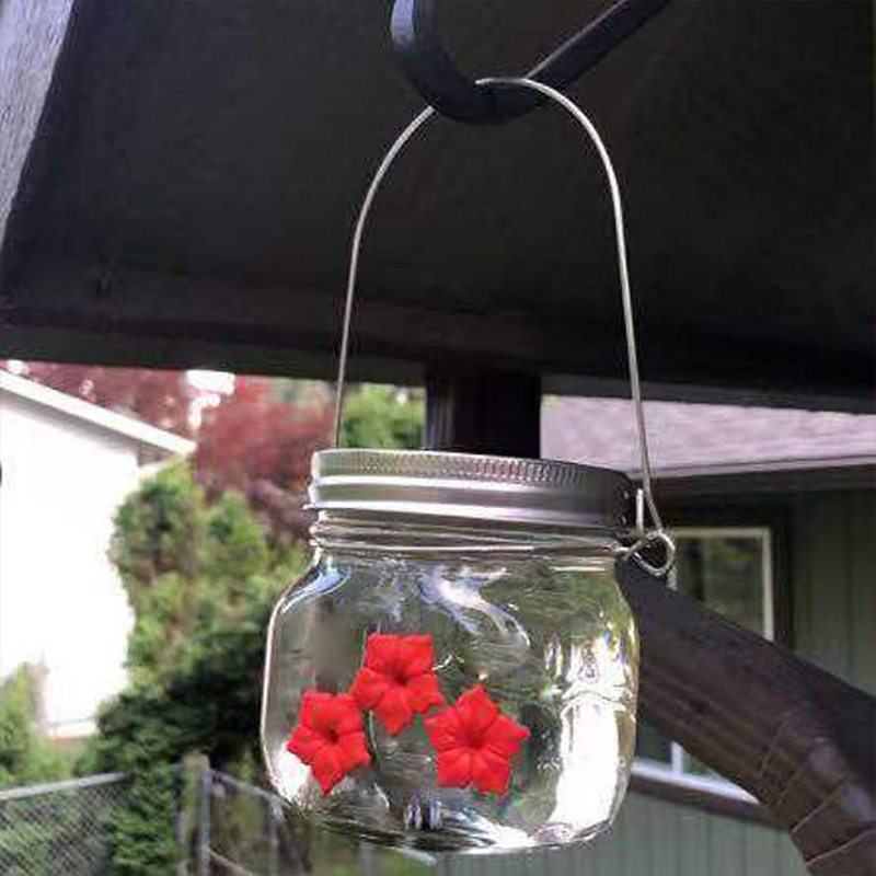 Bird Feeder Outdoor Hanging Bird Water Feeders MasonJar Flower Hummingbirds Watering Bottle Drinker for Wild Bird Garden