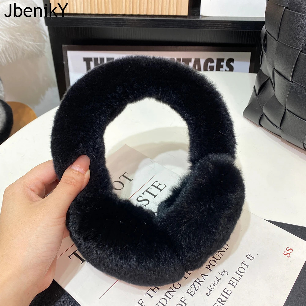 Fashion Natural 100% Rex Rabbit Fur Earmuff Russia Winter Warm Women Real Fur Earmuffs Girls Earlap 250106