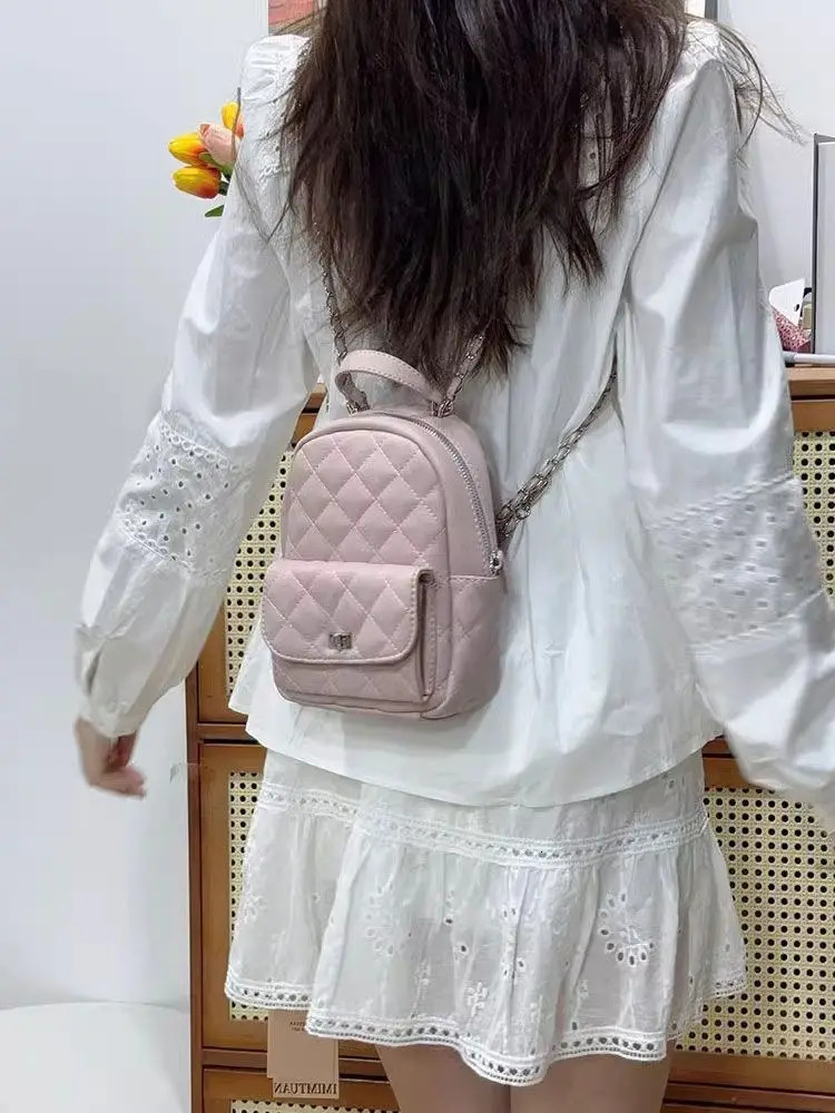 Diamond Lattice Fashion Chain Trendy Handbag Pocket Mini Backpack Casual Versatile Backpack Spicy Y2k Schoolbag 250102