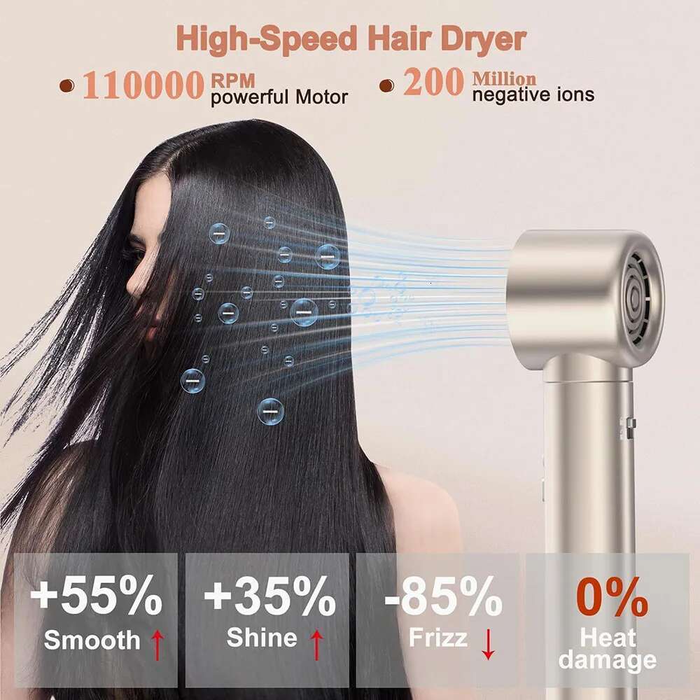 110,000 RPM High Speed 6 in1 Hair Dryer Brush Automatic Curg Iron Curler and Straightener Negative Ion Hot Air Comb Blowdryer