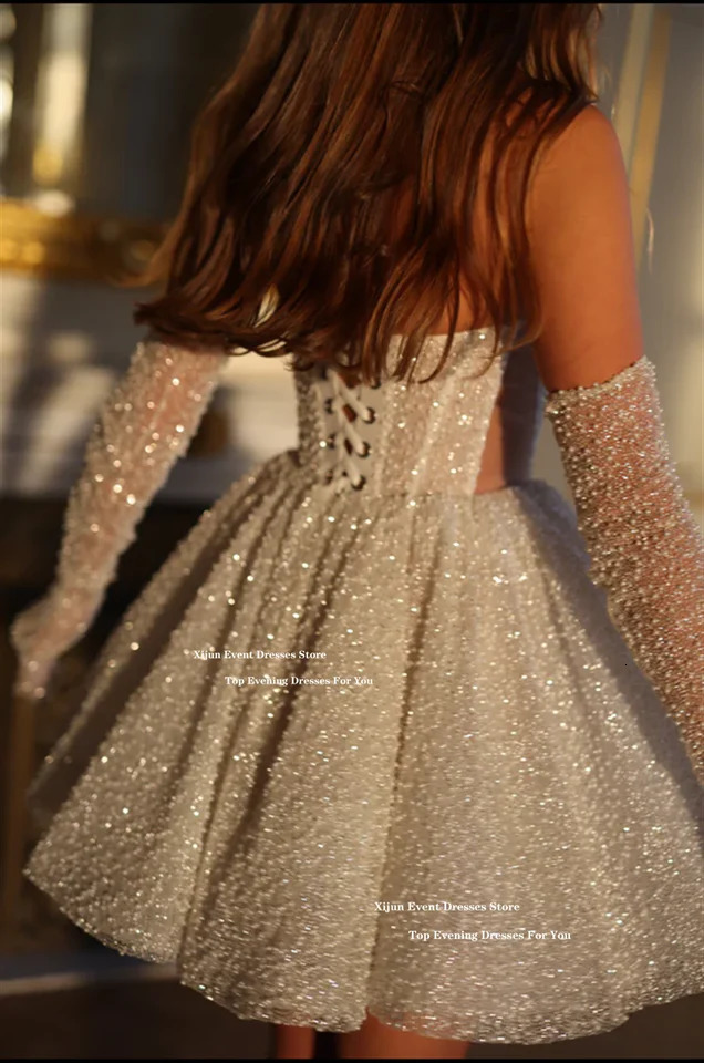 Xijin Glitter Short Wedding Dress Sweetheart Sleeveless A-Line Ball Dress Formal Event Cocktail Party Dress Customization 250103