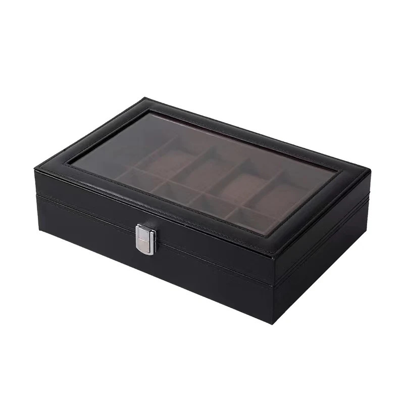 6/10/12 Slot Watch Box Bracket Storage Box Organizer Black PU Leather Watch Display Box About Hombre 30x20x8cm 250102