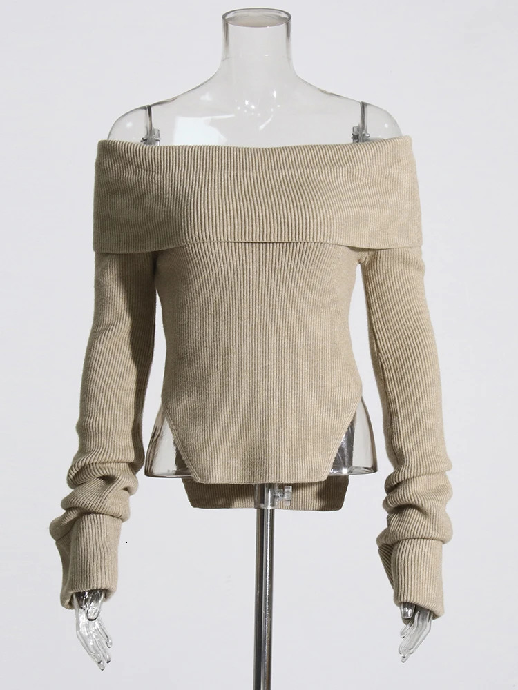 Solid Sexy Slimming Knitting Sweaters For Women Slash Neck Long Sleeve Off Shoulder Temperament Pullover Sweater Female 250103