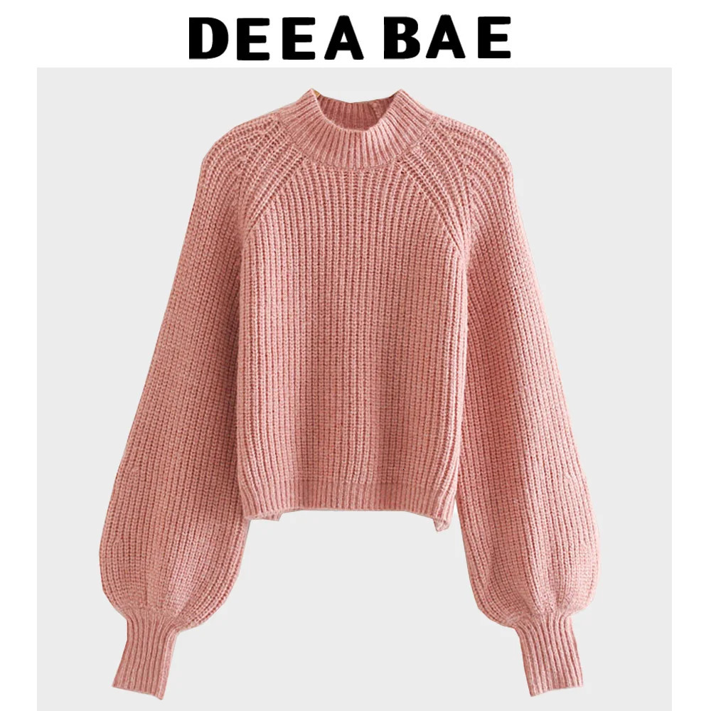 DEEABAE Korean Style Womens Clothing Lazy Round Neck Pullover Sweater Simple Commuting Loose knitted Bottoming Shirt 250103
