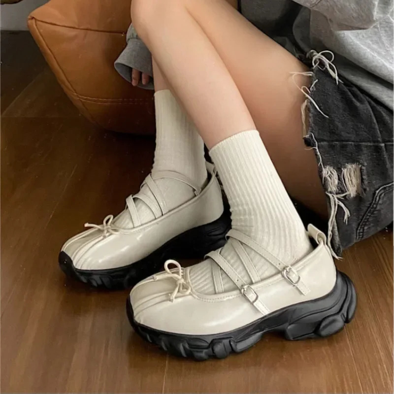 Autumn Chunky Women Sports Shoes Fashion Shallow Butterfly-knot Platform Sneakers Ladies Casual Flats Outdoor Mary Jane Shoe 250106