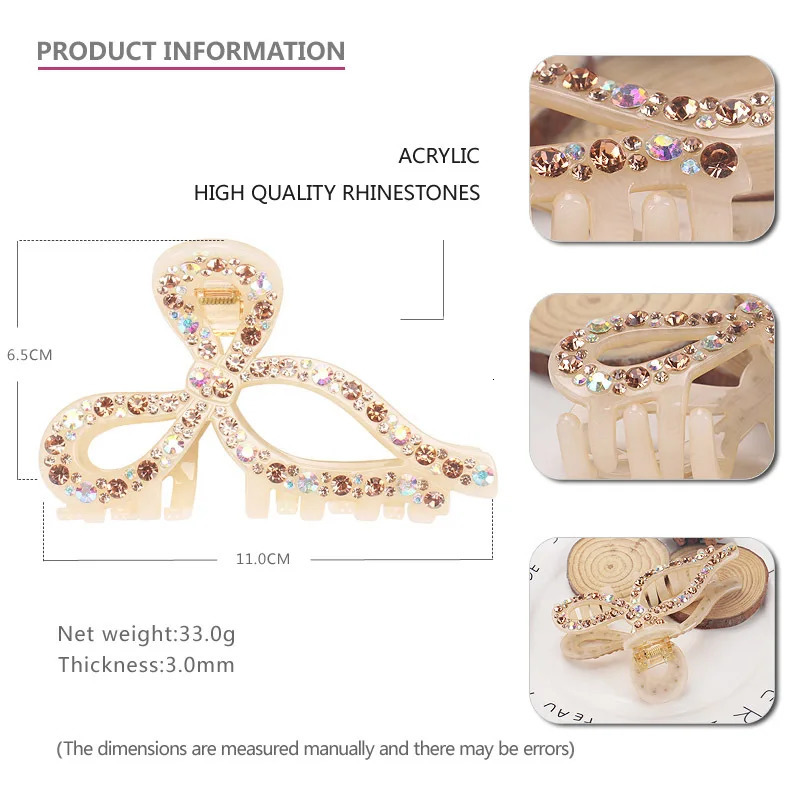 Rhinestones Hair Jewelry Ornament Accessory for Women Girls Charms Hair Claw Clip Ponytail Holder for Business Travel 250106