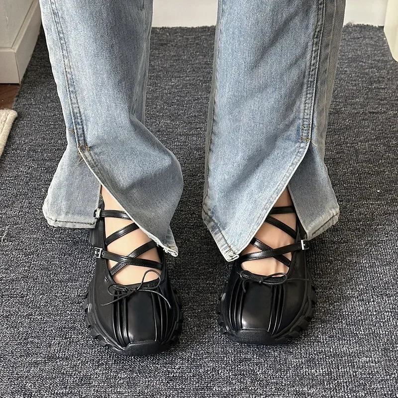 Autumn Chunky Women Sports Shoes Fashion Shallow Butterfly-knot Platform Sneakers Ladies Casual Flats Outdoor Mary Jane Shoe 250106