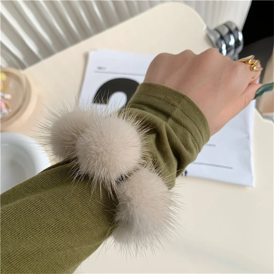 Fsahion Soft Hair Scrunchies Women Mink Fur Ball Cute Plush Elatic Hair Rope Rubber Band Ponytail Holder Headband Accessories 250106