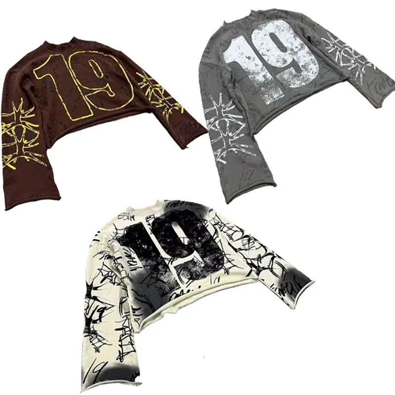 Y2K mens T-shirt retro printed graphic Gothic long sleeved Harajuku oversized T-shirt fashionable hip-hop punk casual streetwear top 241230